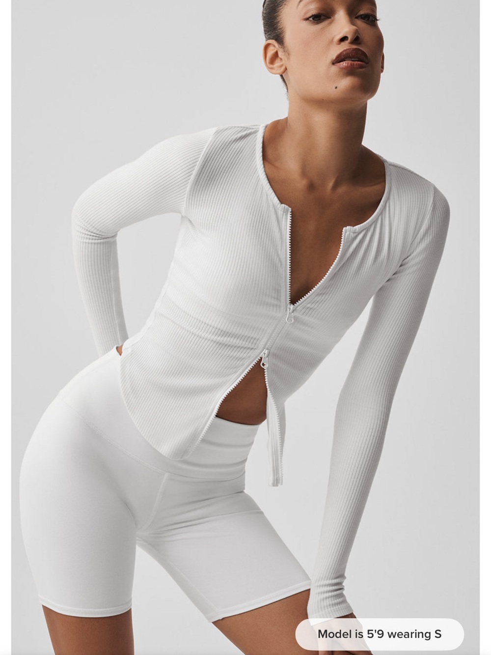 Alo Women's Long Sleeve Ribbed Zip-Front Top - White